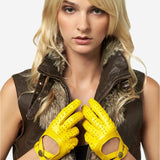 CD4378 (yellow) - Women's Sporty Italian Leather Driving Gloves - Leather Gloves Online - Luxury Leather Gloves - 3