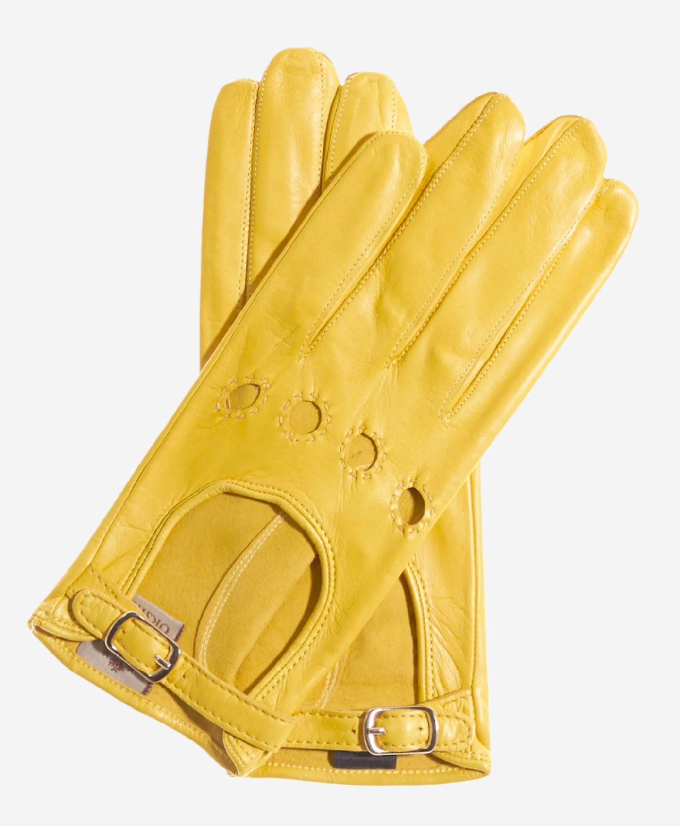 CD4814 (yellow) - Women's Italian Leather Driving Gloves with Buckled Strap - Leather Gloves Online - Luxury Leather Gloves - 1