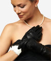 CR4001W6 (schwarz) - Italienische Kaninchenfellgefütterte Lederhandschuhe mit 6 Knöpfen