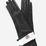 CR4001W6 (black) - Italian Rabbit Fur Lined 6-Button Length Leather Gloves - Leather Gloves Online - Luxury Leather Gloves - 1