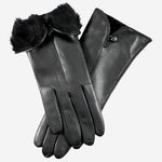 CR4302 (black) - Women's Italian Rabbit Fur Gloves with Button - Leather Gloves Online - Luxury Leather Gloves - 1