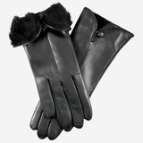 CR4302 (black) - Women's Italian Rabbit Fur Gloves with Button - Leather Gloves Online - Luxury Leather Gloves - 1