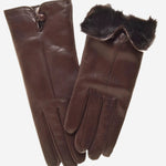 CR4302 (brown) - Women's Italian Rabbit Fur Gloves with Button - Leather Gloves Online - Luxury Leather Gloves - 1