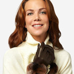 CR4347 (brown) - Women's Italian Rex Rabbit Fur Cuff Cashmere Lined Winter Leather Gloves - Leather Gloves Online - Luxury Leather Gloves - 3