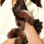 CR4347 (brown) - Women's Italian Rex Rabbit Fur Cuff Cashmere Lined Winter Leather Gloves - Leather Gloves Online - Luxury Leather Gloves - 4