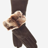 CR4405 (brown) - Women's Italian Rex Rabbit Fur Cuff Winter Leather Gloves - Leather Gloves Online - Luxury Leather Gloves - 1