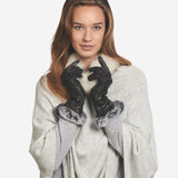 CR4405 (black) - Women's Italian Rex Rabbit Fur Cuff Winter Leather Gloves