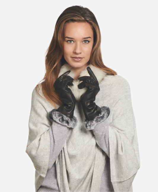 CR4405 (black) - Women's Italian Rex Rabbit Fur Cuff Winter Leather Gloves