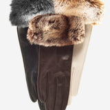 CR4405 (black) - Women's Italian Rex Rabbit Fur Cuff Winter Leather Gloves