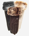 CR4405 (schwarz) - Italienische Winterlederhandschuhe für Damen mit Kaninchenfellstulpen