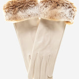 CR4405 (cream) - Women's Italian Rex Rabbit Fur Cuff Winter Leather Gloves - Leather Gloves Online - Luxury Leather Gloves - 2