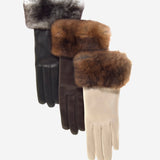 CR4450 (brown) - Women's Italian Orylag Rabbit Fur Cuff Cashmere Lined Winter Leather Gloves