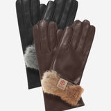 CR4606 (brown) - Women's Italian Natural Rabbit Fur Gloves 3-Button Length