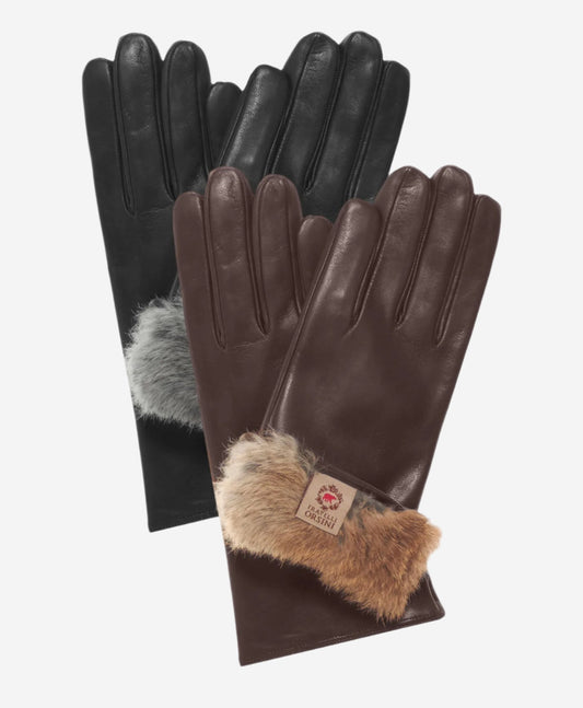 CR4606 (black) - Women's Italian Natural Rabbit Fur Gloves 3-Button Length