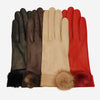 CS4033 (black) - Women's Italian silk lined lambskin leather gloves with mink pompom