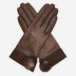 CS4033 (brown) - Women's Italian Silk Lined Lambskin Leather Gloves with Mink PomPom - Leather Gloves Online - Luxury Leather Gloves - 1