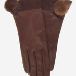 CS4033 (brown) - Women's Italian Silk Lined Lambskin Leather Gloves with Mink PomPom - Leather Gloves Online - Luxury Leather Gloves - 2
