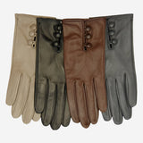 CS4070 (brown) - Women's Italian silk lined lambskin leather gloves with buttons