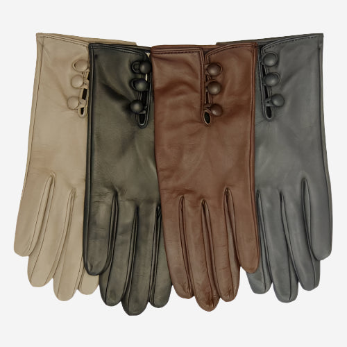 CS4070 (brown) - Women's Italian silk lined lambskin leather gloves with buttons