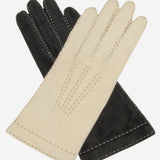 CS4104 (black) - Women's Italian silk lined handsewn leather gloves with contrast stitching