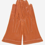 CS4204 (medium brown) - Women's Italian Silk Lined Leather Gloves with Contrast Decorative Stitching - Leather Gloves Online - Luxury Leather Gloves - 1