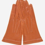 CS4204 (medium brown) - Women's Italian Silk Lined Leather Gloves with Contrast Decorative Stitching - Leather Gloves Online - Luxury Leather Gloves - 1