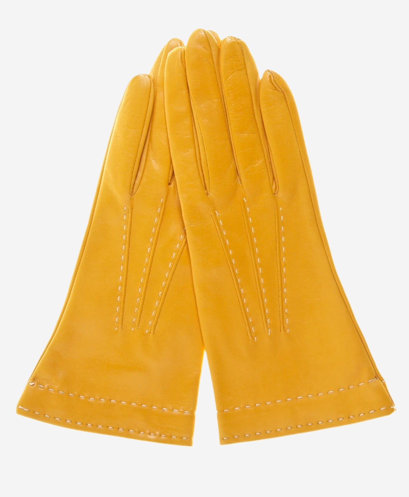 CS4204 (mustard) - Women's Italian Silk Lined Leather Gloves with Contrast Decorative Stitching - Leather Gloves Online - Luxury Leather Gloves - 2