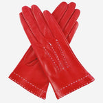 CS4204 (red) - Women's Italian Silk Lined Leather Gloves with Contrast Decorative Stitching - Leather Gloves Online - Luxury Leather Gloves - 1
