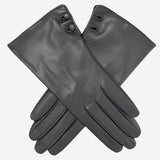 CS4345 (black) - Women's Italian Silk Lined Leather Gloves with 2 Buttons - Leather Gloves Online - Luxury Leather Gloves - 1