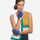 CS4414 (blue/cream) - Women's Italian Color Blocking Silk Lined Leather Gloves