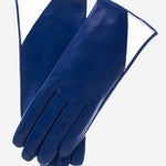 CS4414 (blue/cream) - Women's Italian Color Blocking Silk Lined Leather Gloves - Leather Gloves Online - Luxury Leather Gloves - 1