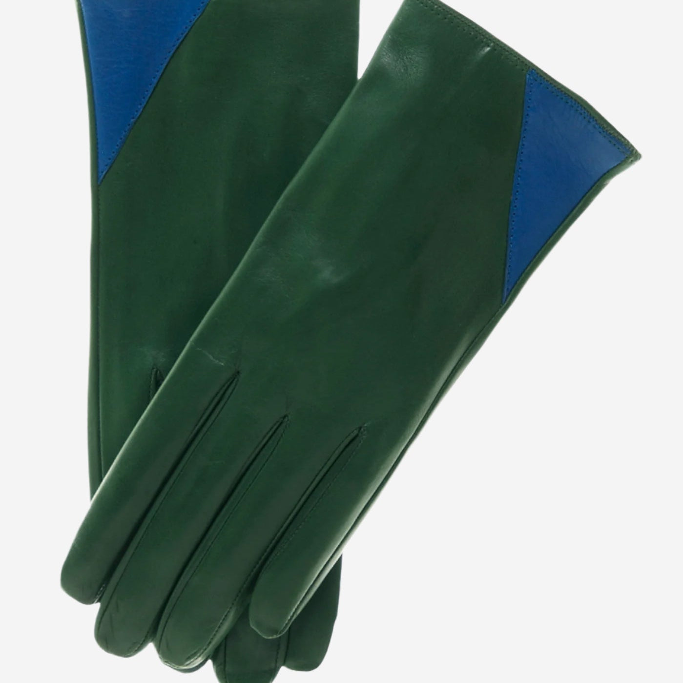 CS4414 (green/blue) - Women's Italian Color Blocking Silk Lined Leather Gloves - Leather Gloves Online - Luxury Leather Gloves - 1