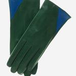 CS4414 (green/blue) - Women's Italian Color Blocking Silk Lined Leather Gloves - Leather Gloves Online - Luxury Leather Gloves - 1