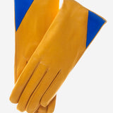 CS4414 (yellow/blue) - Women's Italian Color Blocking Silk Lined Leather Gloves - Leather Gloves Online - Luxury Leather Gloves - 1