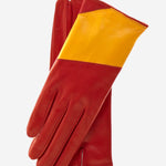 CS4416 (red/yellow) - Women's Italian Color Block Silk Lined Leather Gloves - Leather Gloves Online - Luxury Leather Gloves - 1