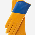 CS4416 (yellow/blue) - Women's Italian Color Block Silk Lined Leather Gloves- Leather Gloves Online - Luxury Leather Gloves - 1
