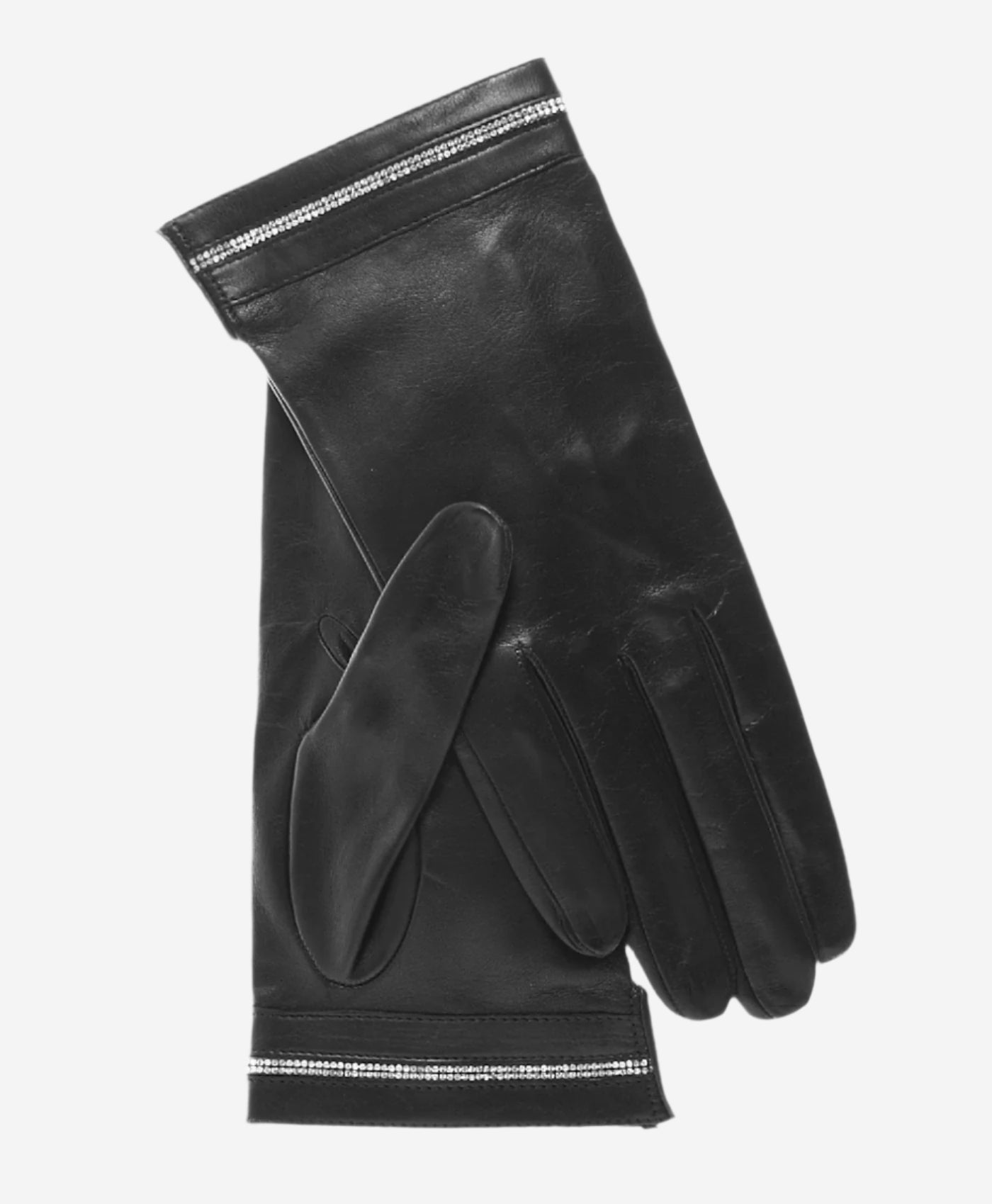 CS4461 (black) - Women's Italian Silk Lined Leather Gloves  with Swarovski Crystal Trim- Leather Gloves Online - Luxury Leather Gloves - 2