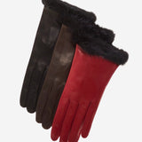 CS4616 (darkbrown) - Women's Italian Silk Lined Leather Gloves with Mink Cuff