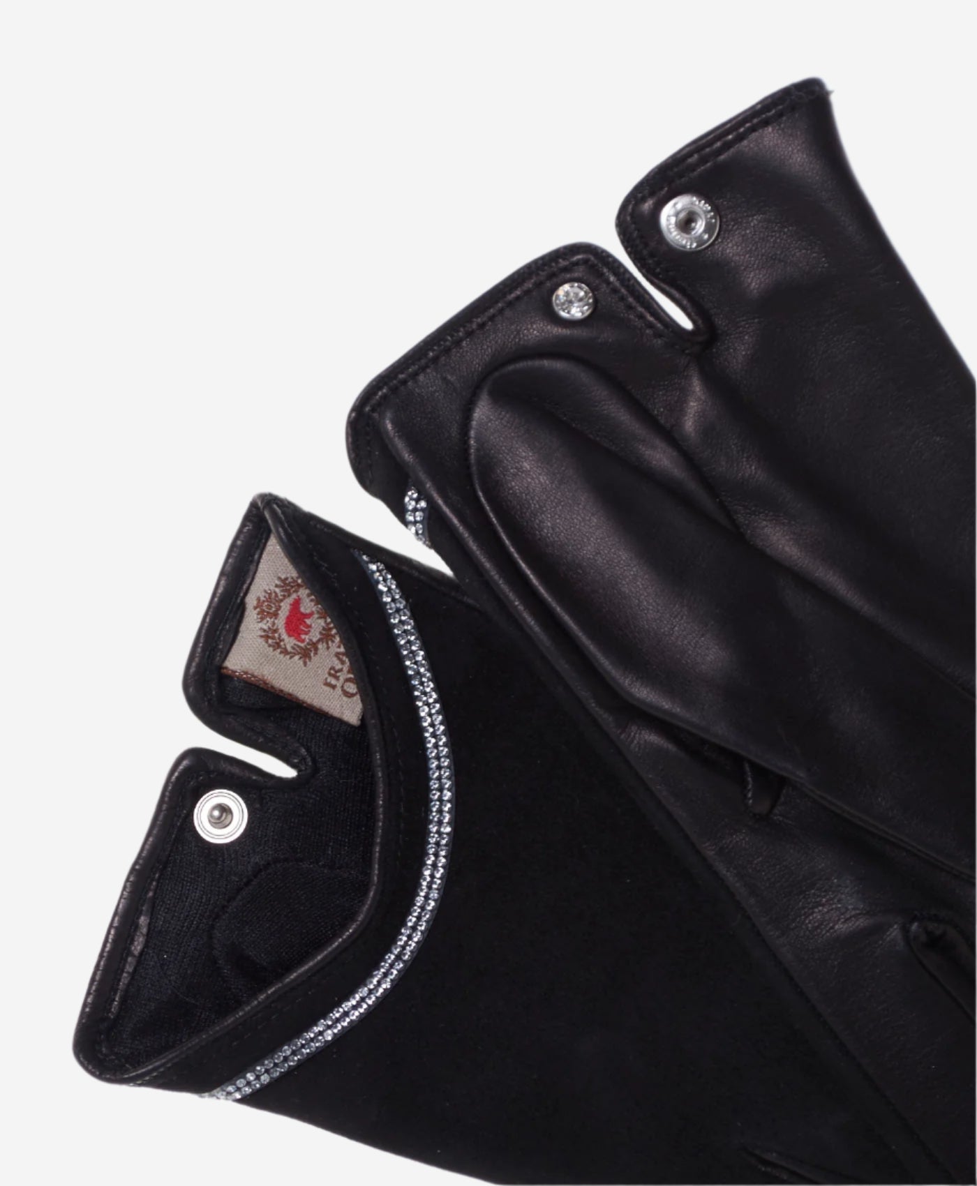 CS4622 (black) - Women's Italian Silk Lined Leather Gloves with Swarovski Crystal Trim- Leather Gloves Online - Luxury Leather Gloves - 2