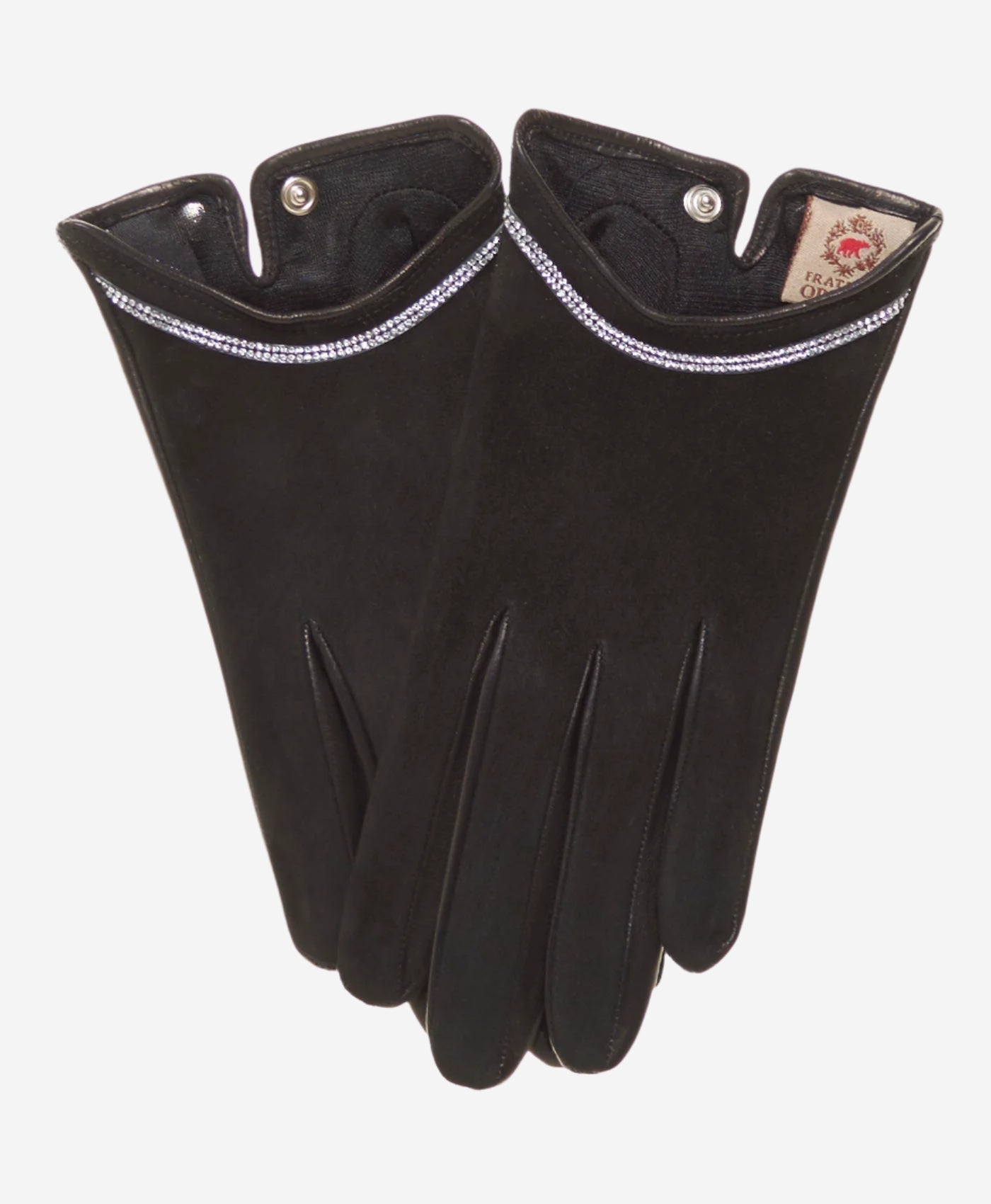 CS4622 (black) - Women's Italian Silk Lined Leather Gloves with Swarovski Crystal Trim- Leather Gloves Online - Luxury Leather Gloves - 1