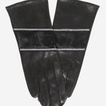 CS4628 (black) - Women's Italian Leather Gloves with Italian Silk lining and Swarovski Crystal Trim- Leather Gloves Online - Luxury Leather Gloves - 1