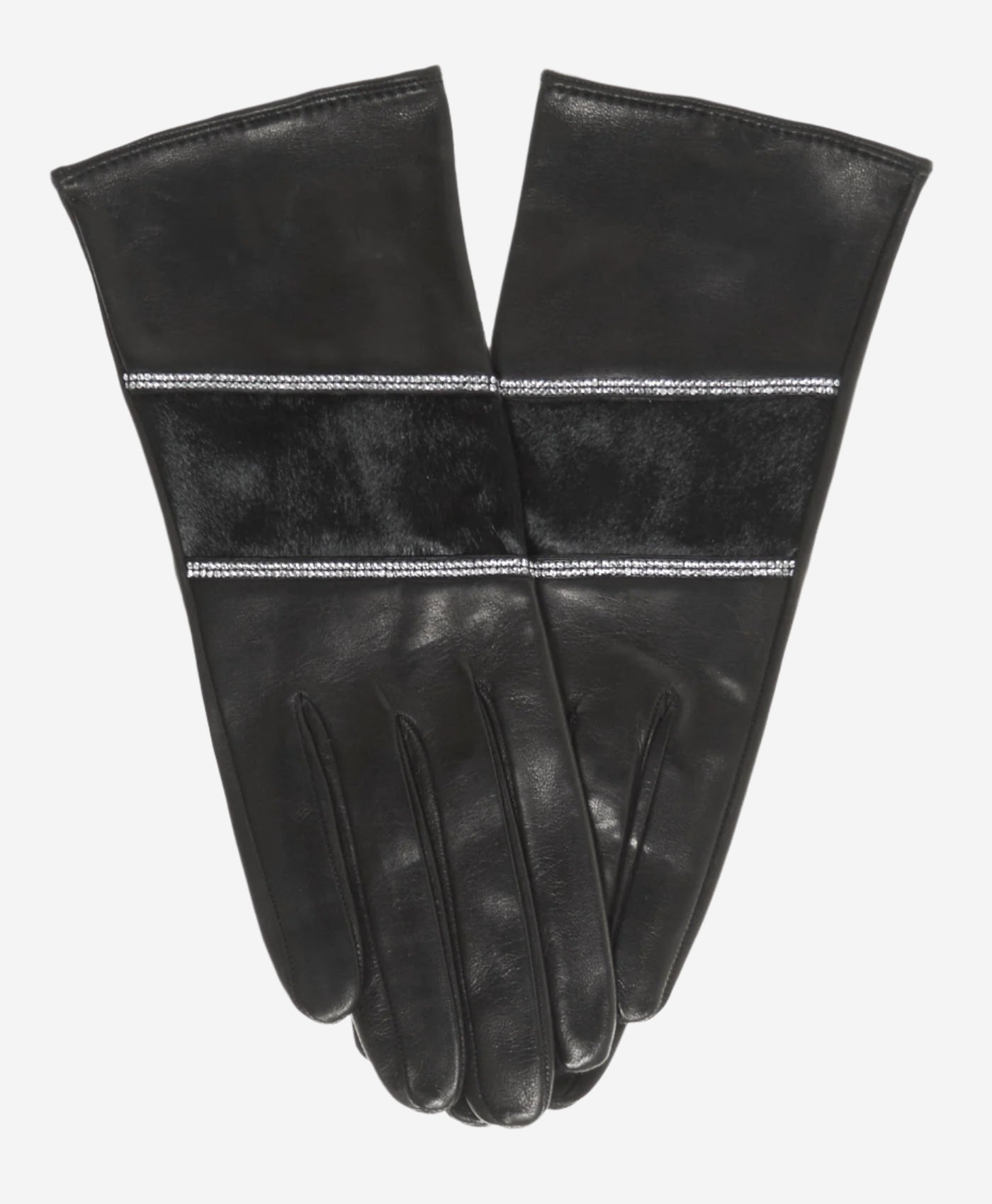 CS4628 (black) - Women's Italian Leather Gloves with Italian Silk lining and Swarovski Crystal Trim- Leather Gloves Online - Luxury Leather Gloves - 1