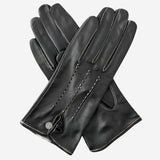 CS4801 (black) - Women's Italian Silk Lined Leather Gloves with Stitched Accents