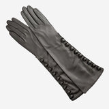 CS4820W8 (black) - Elbow Length Silk Lined Lambskin Leather Gloves With Buttons- Leather Gloves Online - Luxury Leather Gloves - 1