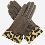 CS4837 (brown) - Women's Italian Silk Lined Lambskin Gloves with Leopard Print Pony Cuff- Leather Gloves Online - Luxury Leather Gloves - 2