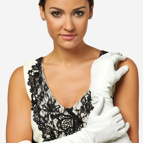 Angelina (ivory) - Italian silk lined 12-button length leather bridal / opera gloves - Leather Gloves Online - Luxury Leather Gloves - 3