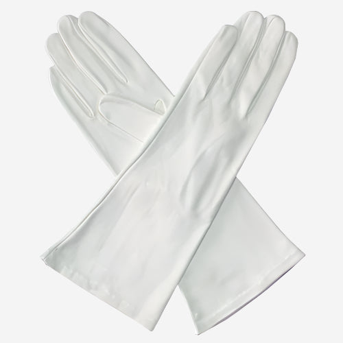 CW01W4 (white) - Italian Silk Lined 4-Button Length White Leather Bridal Gloves- Leather Gloves Online - Luxury Leather Gloves - 1