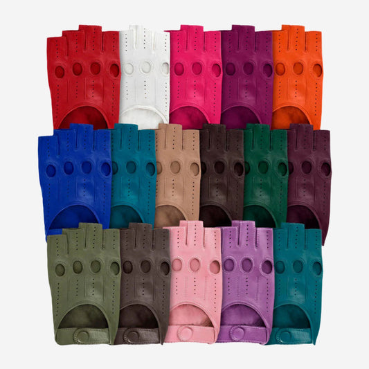 Rossana (vac) - Italian fingerless lambskin leather driving gloves
