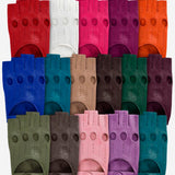 Rossana (berry) - Italian fingerless lambskin leather driving gloves