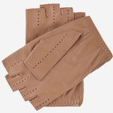 Rossana (beige) - Italian fingerless lambskin leather driving gloves